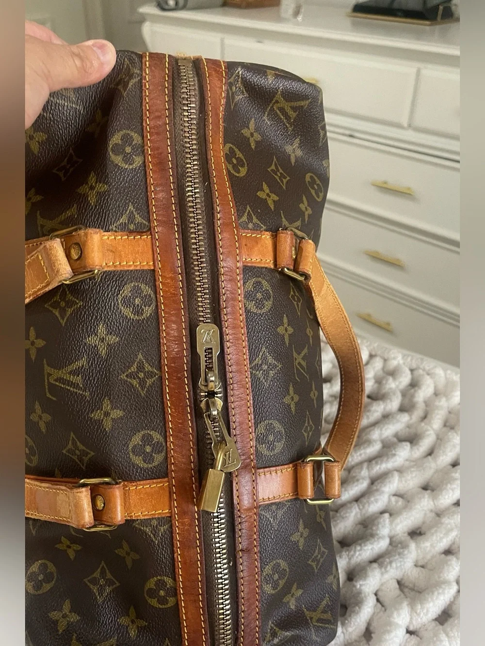 Louis Vuitton Brown Monogram Canvas Duffel with Tan Leather Handles